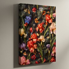 Mervolia Karanlık Zeminli Saksı Çiçekleri Botanik Illüstrasyon Tablosu