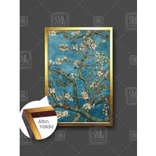 Dallarda Beyaz Çiçekler Badem Ağacı Van Gogh Başyapıt Çerçeveli Dikey Kanvas Tablo