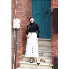 Boydan Düğmeli Gabardin Etek Beyaz