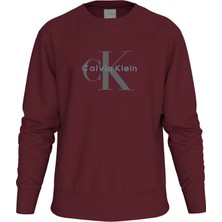 Erkek Bisiklet Yaka Monogram Logolu Pamuklu Sweatshirt - Bordo