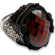 AgaKulche Gümüş Erkek Kırmızı Taşlı Damask Desen Yüzük