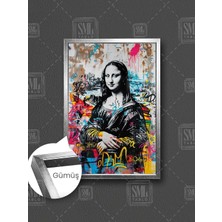 Monalisa Banksy Mona Lisa Leonardo Da Vinci Grafitti Sokak Sanatı Çerçeveli Dikey Kanvas Tablo