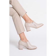 Kadın Hakiki Deri Fermuar Detaylı Şık Topuklu Ayakkabı - Silvergrey