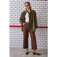 Nervürlü Midi Pantolon Acı Kahve