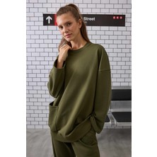 Ribanalı Rahat Kesim Sweatshirt Yosun Yeşili