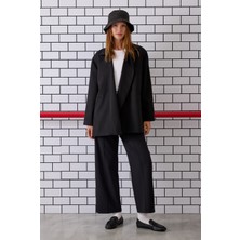 Nervürlü Midi Pantolon Siyah