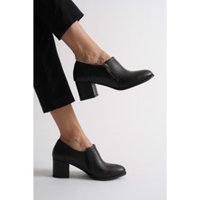 Kadın Hakiki Deri Fermuar Detaylı Şık Topuklu Ayakkabı - Siyah