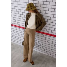 Nervürlü Denim Pantolon Kum Beji