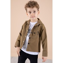 Kahve Bisiklet Yaka Tişörtlü Keten Erkek Çocuk Gömlek 20075