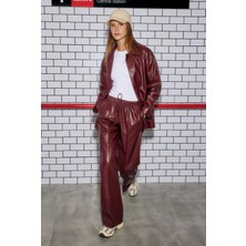 Rahat Kesim Deri Pantolon Bordo