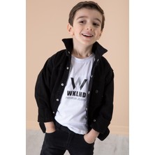 Cansın Mini Siyah Yazı Baskılı Erkek Çocuk Jean Gömlek 20077 Trend Regular Kesim
