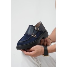 Gody Model Hakiki Deri El Yapımı Erkek Lacivert Süet Deri Casual Ayakkabı