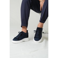 Heroes Model Hakiki Deri El Yapımı Erkek Lacivert Triko Sneaker Ayakkabı