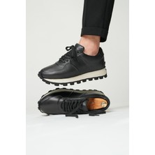 Venom Model Hakiki Deri El Yapımı Siyah Deri Sneaker Ayakkabı