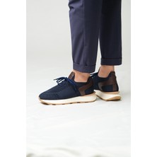 Vendetta Model Hakiki Deri El Yapımı Lacivert Triko Sneaker Ayakkabı