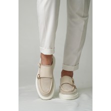 Gody Model Hakiki Deri El Yapımı Erkek Bej Süet Deri Casual Ayakkabı