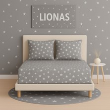 Desenli 160 x 200 cm Çift Kişilik Gri Yıldız Lastikli Çarşaf ve 2 Adet Yastık Kılıfı