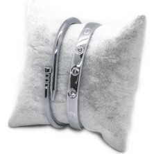 Gümüş Renk Çivi ve Taşlı Bileklik Set - 945