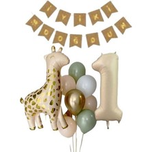 Zürafalı Krem Rakamlı Balon Set