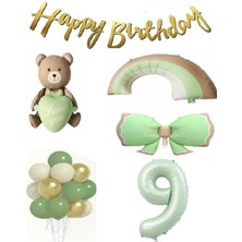 Retro Yeşil Fiyonk Gökkuşağı Folyo Balonlu Yaş Balon Set