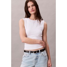 Kadın Regular Kalıp Nervürlü T-Shirt - Beyaz