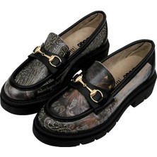 Kadın Vegan Deri Siyah Loafer - The Model Book Of Calligraphy Tasarım