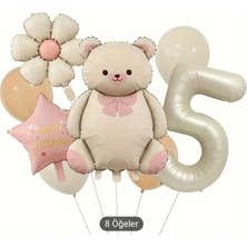 Retro Fiyonklu Ayı Pembe Yıldız Folyo Yaş Balon Set