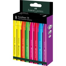 Faber-Castell Fosforlu Kalem 38 Neon 8'li Set,Canlı Renkler, Su Bazlı Mürekkep, Ergonomik Tasarım