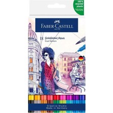Faber-Castell Goldfaber Aqua Çift Uç Markör 18’li, Yüksek Pigmentli, Kalıcı ve Canlı Renkler, Fırça ve Fineliner