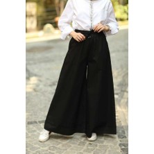 1138-DENIM Lastikli Bol Paça Pantolon Siyah