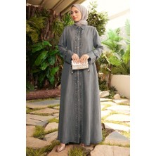 6615-DENIM Fırfırlı Ferace Gri