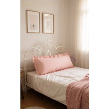 Fırfırlı Vintage Buldan Keten Pembe Iskandinav Uzun 40X100 Kırlent Yastık (Içi Dolgulu)
