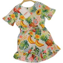 Çikoby Kız Çocuk Tulum Şort Renkli Baskılı Dokuma