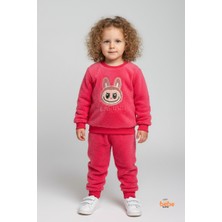 Kız Çocuk Labubu Karakter Nakışlı Peluş Polar Pijama Takımı | Kışlık 2’li Ev Giyim Seti
