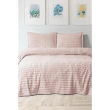 Merinos Twist Çift Kişilik Battaniye Seti Pudra