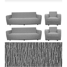 Altın Kelebek Jakarlı Streç Kaplama Maxi Takım Koltuk Örtüsü (3+3+1+1)-Gri