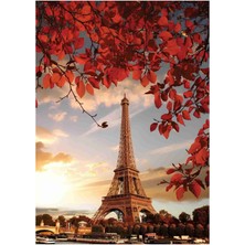 Sonbahar Da Kırmızı Yapraklar Ile Eyfel Kulesi Görseli 1000 Parça Ahşap Puzzle (Mdf) Yapboz