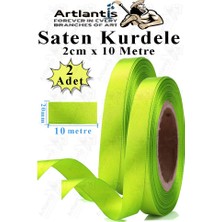Açık Yeşil Kurdele Saten 2 cm 10 Metre 2 Adet Saten Kurdela Parlak Hediye ve Süsleme Şeridi Süs Paketleme Çiçek Saç El
