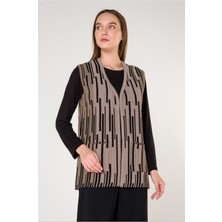 Abarta Kadın Triko Yelek Cepli Desenli Anne Yelek