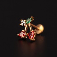 Aida Jewelss 316 L Cerrahi Çelik Zirkon Taşlı Kiraz Helix Dudak Kıkırdak Tragus Piercingi