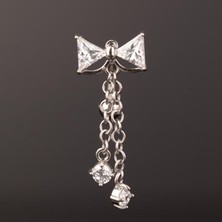 Aida Jewelss 316 L Cerrahi Çelik Ters Model Zirkon Taşlı Sallantılı Papyon Göbek Piercingi