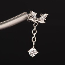 Aida Jewelss 316 L Cerrahi Çelik Zincir Sallantılı Taşlı Helix Kıkırdak Tragus Piercingi Labret Piercing