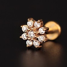 Aida Jewelss 316 L Cerrahi Çelik Pırlanta Papatya Dudak Helix Kıkırdak Tragus Piercingi