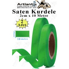 Yeşil Kurdele Saten 2 cm 10 Metre 2 Adet Saten Kurdela Parlak Hediye ve Süsleme Şeridi Süs Paketleme Çiçek Saç El