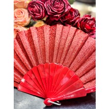 baytoptan Plastik Yelpaze Simli Kırmızı