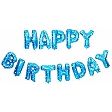 Happy Bırthday Yazılı Mavi Renk Set Balon