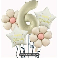 Krem Papatya Yıldız Rakam Folyo Balon Set