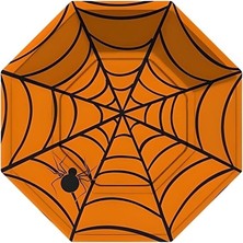 Halloween Örümcek Siyah Sekizgen Tabak 23 cm