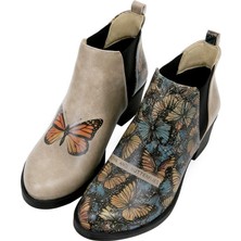 Kadın Vegan Deri Bej Bilekte Bot - Moths And Butterflies Tasarım