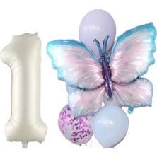 Krem Rakamlı Kelebek Folyo Balon Yaş Set